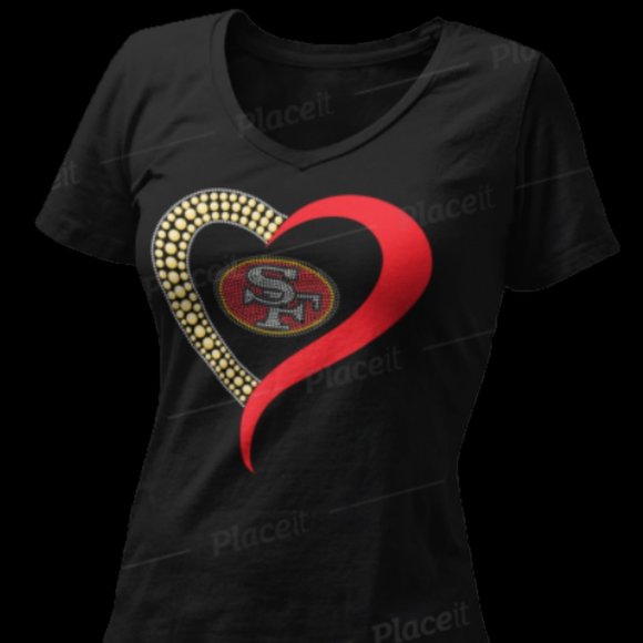 Women's V-Neck "49ers" Rhinestone Tee - Picture 1 of 2